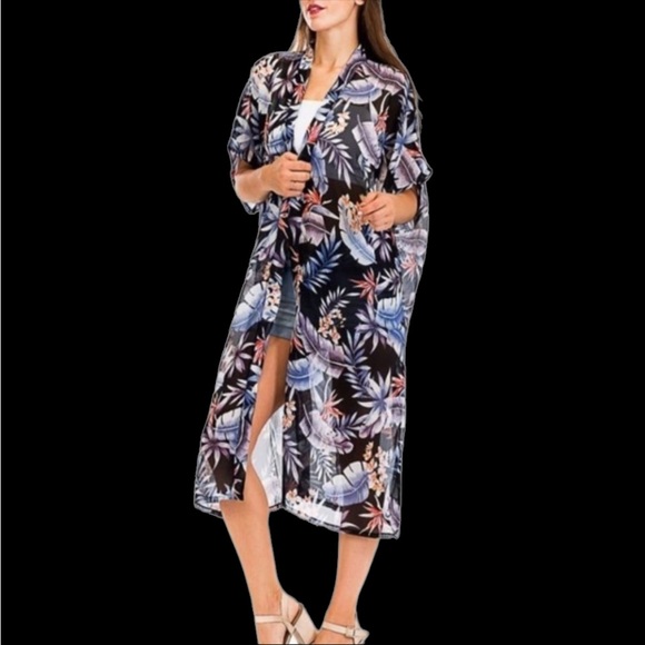 Beautiful Chiffon long sheer kimono. OSFM. Roomy fit - Picture 3 of 5